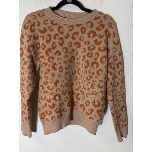Love Token Tan Orange Print Long Sleeve Crew Neck Sweater Sz M